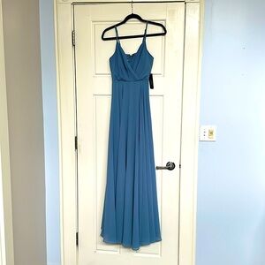 Lulus Maxi Dress with adjustable spaghetti straps. Size Small. Slate Blue.